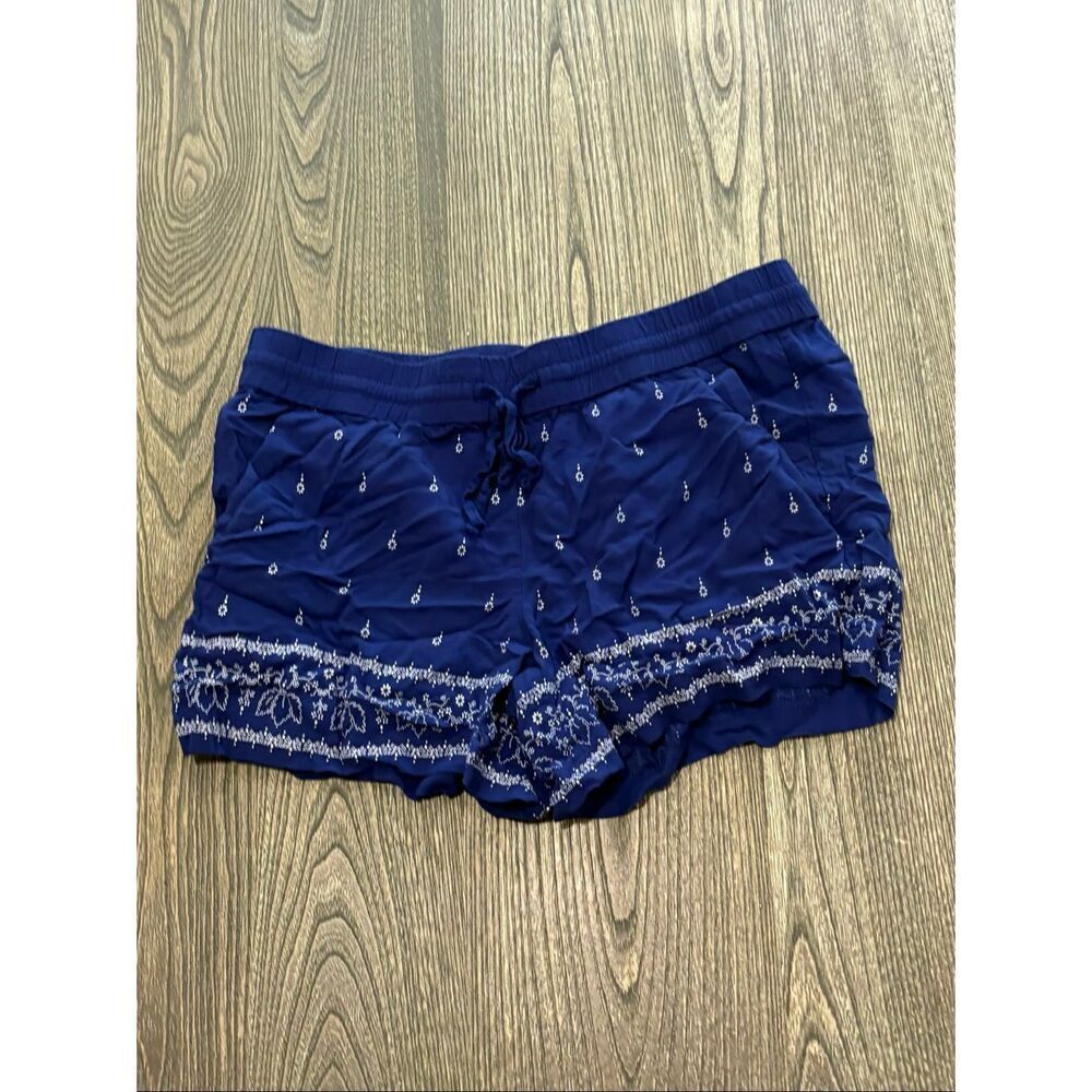 LOFT Womens Printed Flowy Rayon Shorts Mid Rise Elastic Waist Navy Blue Size S